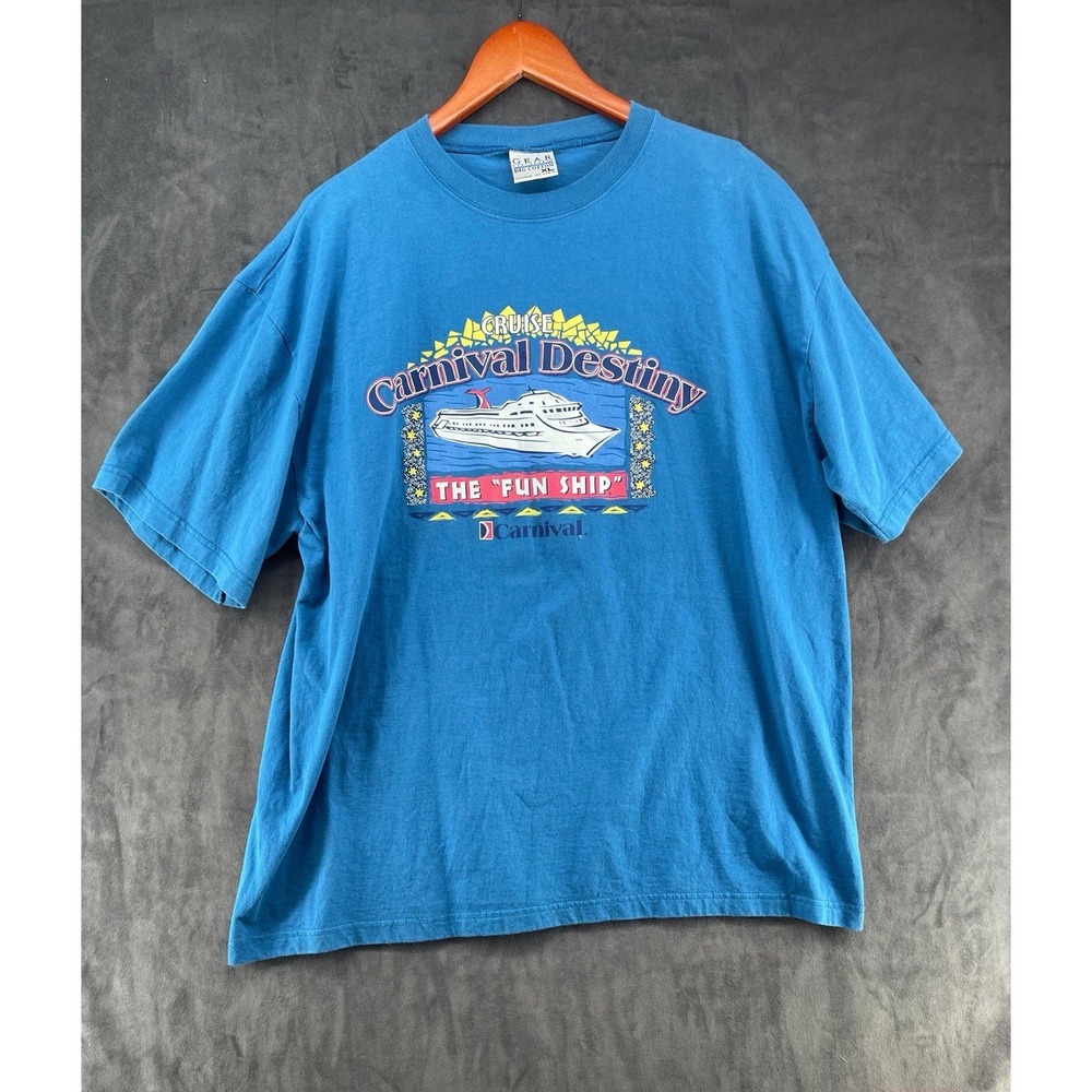 Vintage‎ Carnival Destiny Fun Ship T Shirt XL Blue Cruise Ship Made In USA